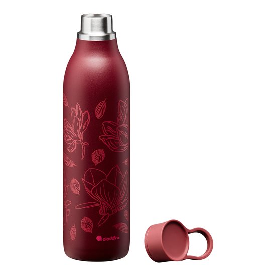 Stainless steel bottle, 600ml, "Cityloop Thermavac", Burgundy Magnolia Print - Aladdin