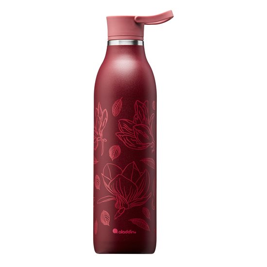 Stainless steel bottle, 600ml, "Cityloop Thermavac", Burgundy Magnolia Print - Aladdin