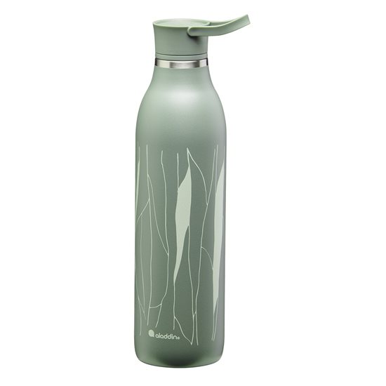 Ruostumattomasta teräksestä valmistettu pullo, 600ml, "Cityloop Thermavac", Sage Green Leaf Print - Aladdin