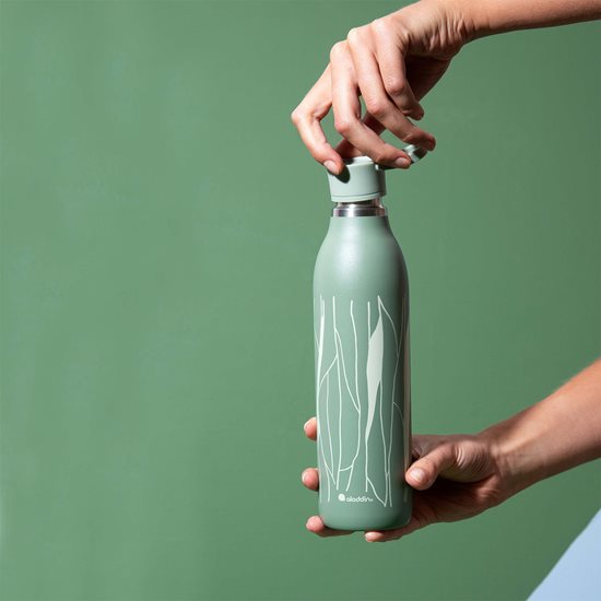 Stainless steel bottle, 600ml, "Cityloop Thermavac", Sage Green Leaf Print - Aladdin