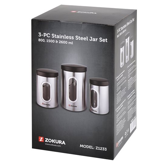 Set of 3 jars, stainless steel - Zokura