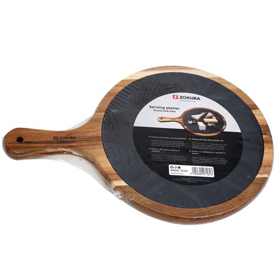 Servírovací talíř z dřevěného akátu a břidlice, 36,7 x 25 cm - Zokura