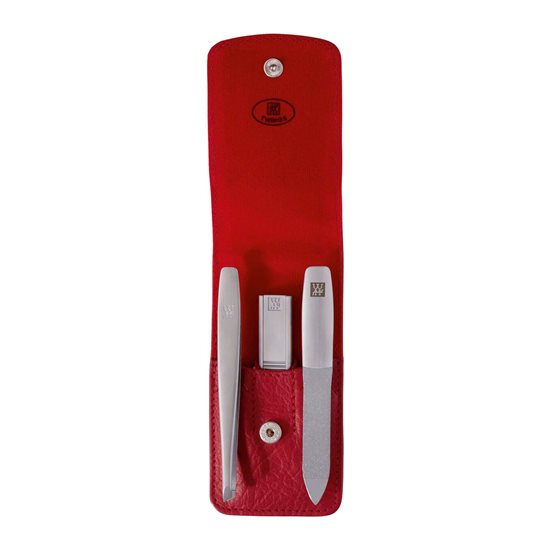 Set manicure 3 pezzi, acciaio inossidabile, custodia in pelle rossa, TWINOX - Zwilling