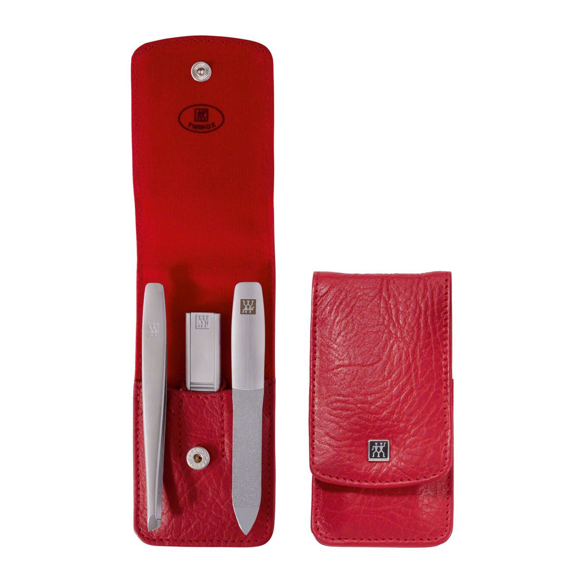 3-piece manicure set, stainless steel, red leather case, TWINOX - Zwilling  | KitchenShop | Nageletuis