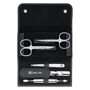 Conjunto de manicure de 5 peças, carteira de couro preta - Zwilling Classic Inox