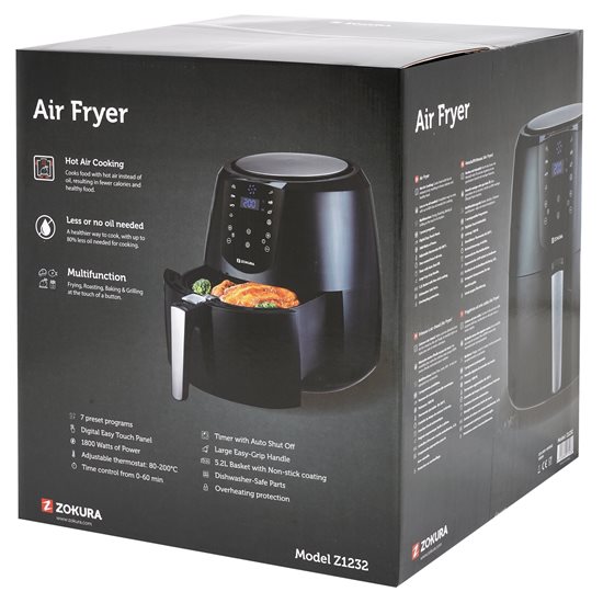 Hot air fryer, 5.2 L, 1800 W - Zokura