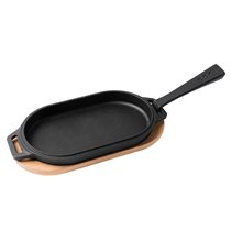 Cast iron frying pan and a wooden base, with removable handle, 31 × 15.9 cm, "SIZZLER" model - Ooni