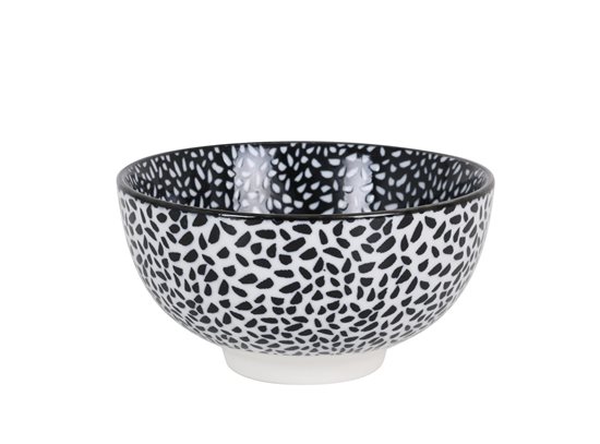 Japanese bowl, porcelain, 11cm, "Hana", White/Black - La Mediterranea