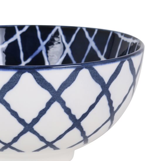 Cuenco japonés, porcelana, 15.5cm, "Hana", Blanco/Azul - La Mediterranea