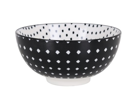 Cuenco japonés, porcelana, 15.5cm, "Hana", Negro/Blanco - La Mediterranea