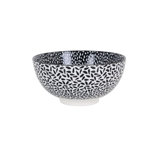 Japansk skål, porcelæn, 15,5cm, "Hana", Hvid/Sort - La Mediterranea