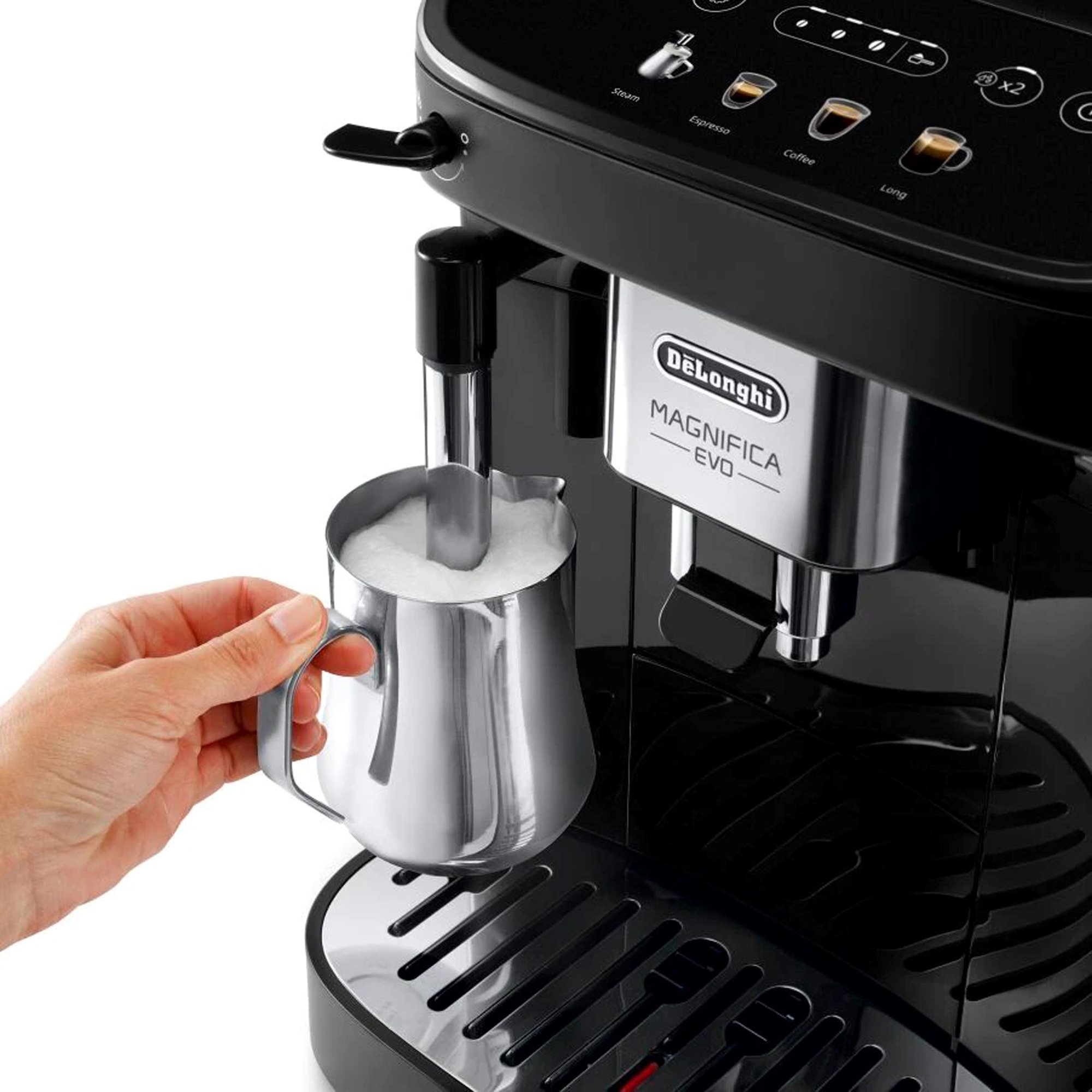  De'Longhi Magnifica Evo, cafetera totalmente automática de café  expreso de grano a taza y café helado, pantalla táctil de color, negro,  plateado : Salud y Hogar