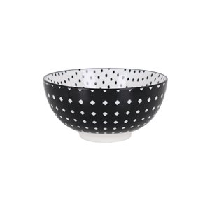 Japanese bowl, porcelain, 15.5cm, "Hana", Black/White - La Mediterranea