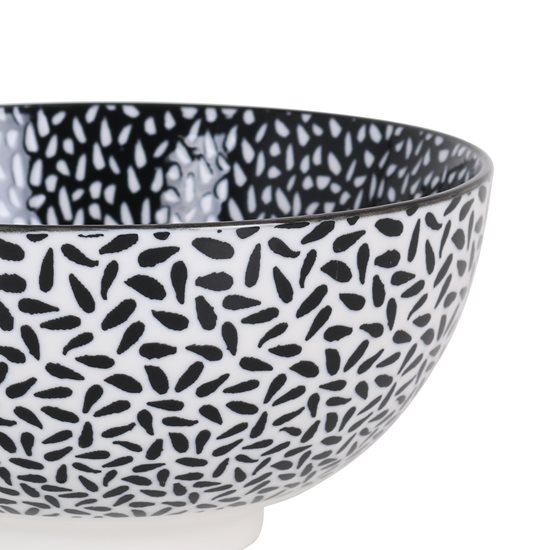Japanese bowl, porcelain, 15.5cm, "Hana", White/Black - La Mediterranea
