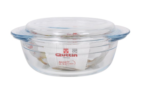 Round bowl with lid, made from glass, 1.1 L - Quttin