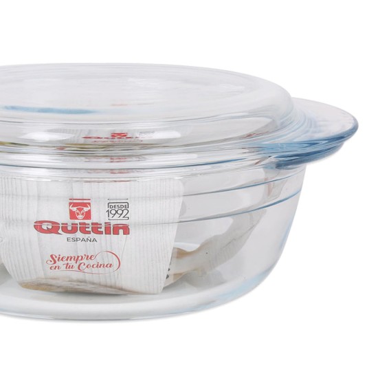 Round bowl with lid, made from glass, 1.1 L - Quttin