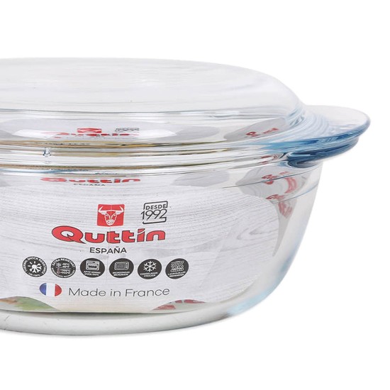 Round bowl with lid, made from glass, 1.6 L - Quttin