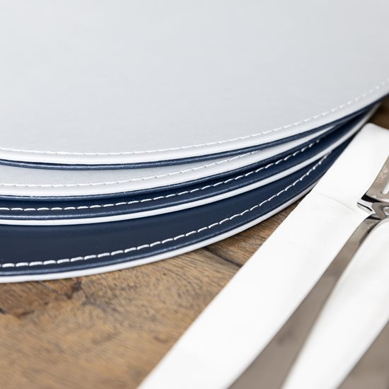 Set med 4 bordsunderlägg, 29 cm, syntetiskt läder, grå/blå - Kitchen Craft