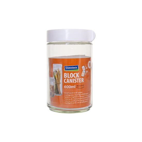 Recipiente de armazenamento de alimentos redondo, 600 ml, feito de vidro, Branco - Glasslock