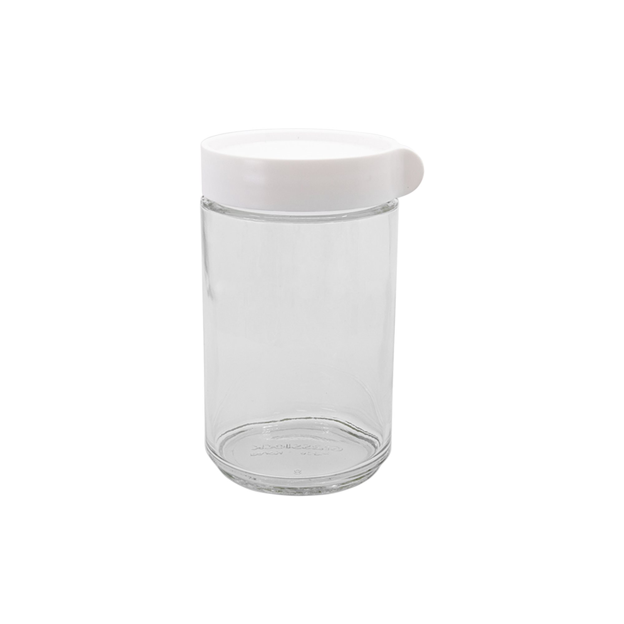 Round food storage container, 600 ml, made from glass, White