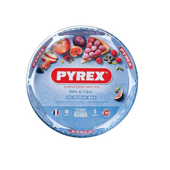 Talíř na dort, vyrobený ze žáruvzdorného skla, 25 cm – Pyrex