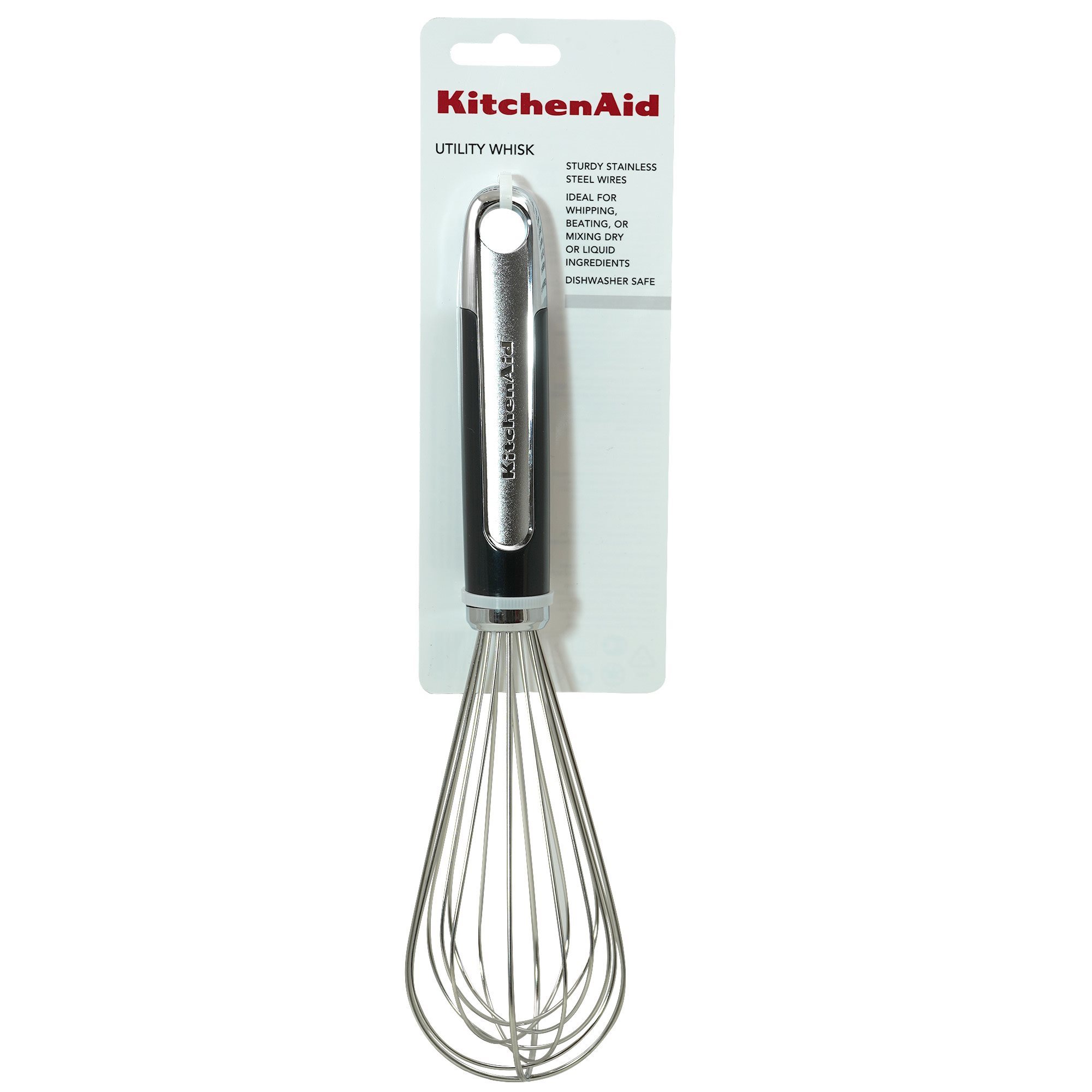 KitchenAid Stainless Steel Utility Whisk, Black Handle, Dishwasher Safe
