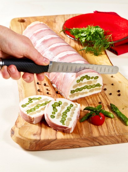 Scian slicing Santoku, 16 cm, cruach dhosmálta - branda "de Buyer".