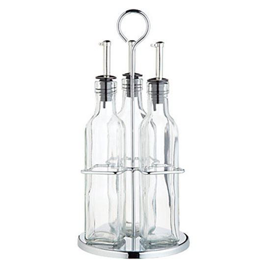 4-piece set, contains 3 bottles for oil and vinegar and chromed holder – made by Kitchen Craft