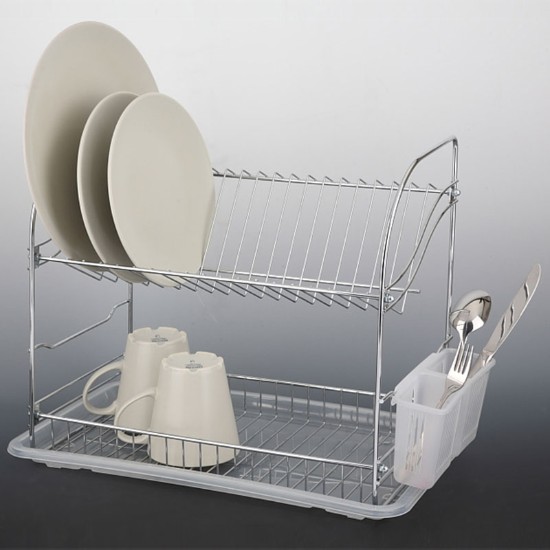 Two-tier dish drying rack with cutlery holder, 44 x 26 x 35 cm - Tekno-tel