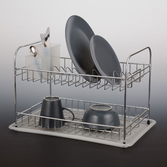 Égouttoir à vaisselle à étages avec porte-couverts, acier, 47 × 32 × 31 cm - Tekno-tel