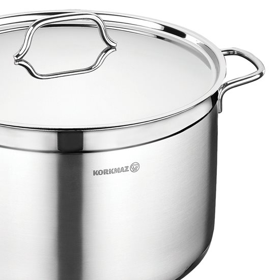 Stainless steel cooking pot, with lid, 30cm/14L, "Alfa" - Korkmaz