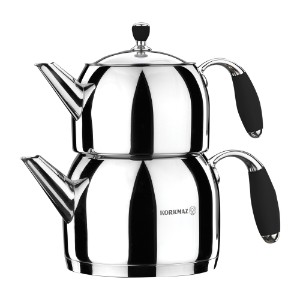 Double Turkish teapot, stainless steel, Flora - Korkmaz