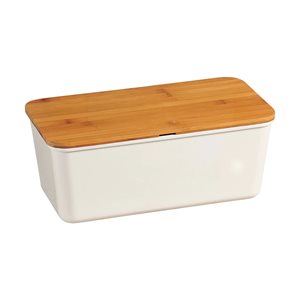 Bread box with cutting board, 34 x 18 cm, melamine, White - Kesper