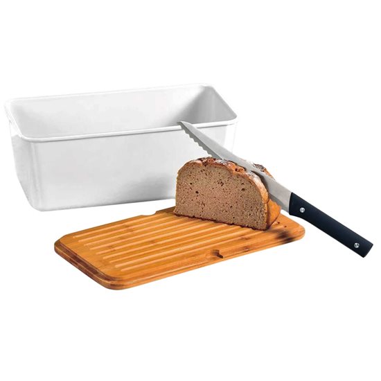 Кутија за хлеб са даском за сечење, 34 к 18 цм, меламин, бела - Кеsper