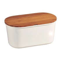 Bread box with cutting board, 37 x 21.5 cm, melamine, White - Kesper