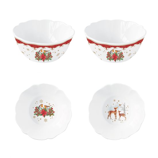 Set of 2 porcelain bowls, 14 cm, "CHRISTMAS MELODY" - Nuova R2S 