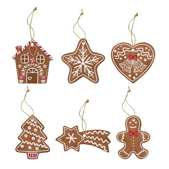 Conjunto de 6 enfeites de árvore de Natal, porcelana, "GINGERBREAD" - marca Nuova R2S