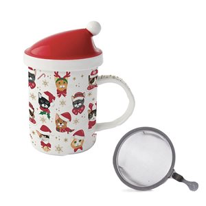 Mug with lid and infuser, 370 ml, "CHRISTMAS FRIENDS" - Nuova R2S brand