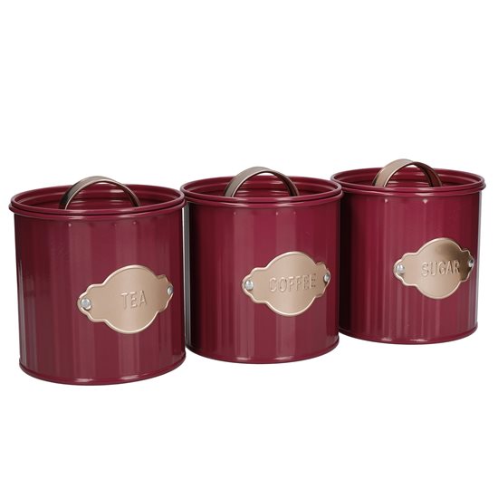 Set of 3 containers for tea, coffee and sugar, 1L, Burgundy - Kitchen Craft