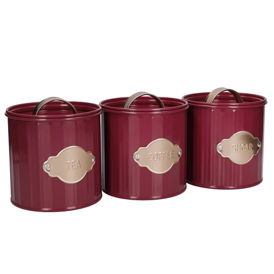 Conjunto de 3 recipientes para chá, café e açúcar, 1L, Burgundy - Kitchen Craft