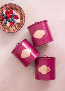 Set of 3 containers for tea, coffee and sugar, 1L, Burgundy - Kitchen Craft