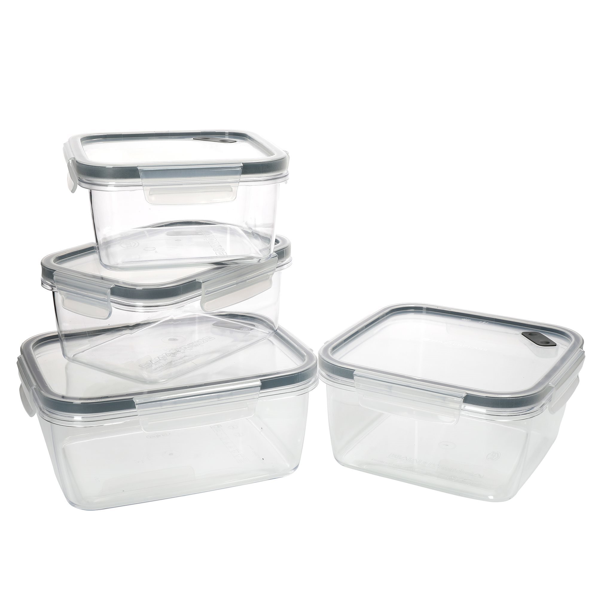 Set of 4 Glass Food Storage Containers, Plastic Snap Lids