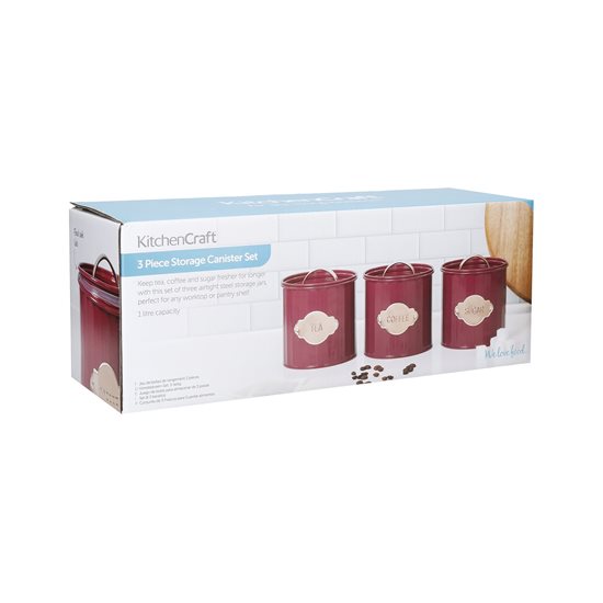 Çay, kahve ve şeker için 3 kap seti, 1L, Burgundy - Kitchen Craft