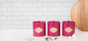 Set of 3 containers for tea, coffee and sugar, 1L, Burgundy - Kitchen Craft
