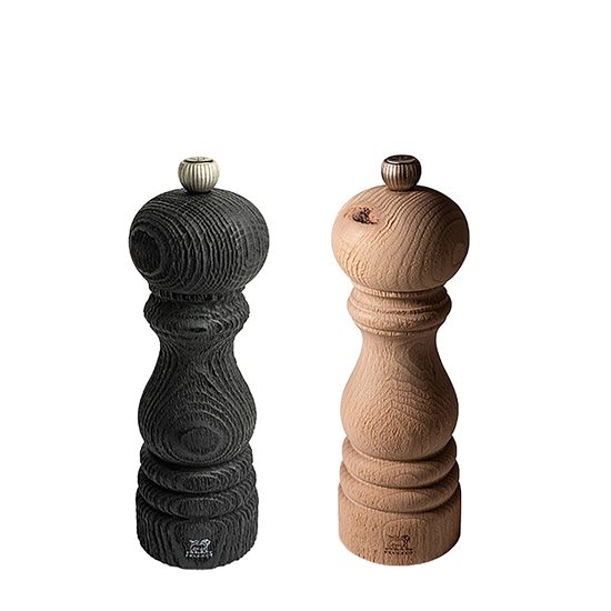 Set of salt and pepper grinders, 18 cm, made from recycled wood, "Nature & Nature Black" – Peugeot