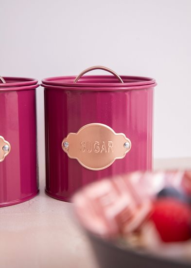 Set of 3 containers for tea, coffee and sugar, 1L, Burgundy - Kitchen Craft