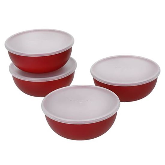 Set of 4 bowls, with lid, plastic, "Empire Red" - KitchenAid brand