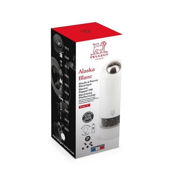 Electric pepper grinder, 17 cm, "Alaska", White - Peugeot