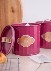Set of 3 containers for tea, coffee and sugar, 1L, Burgundy - Kitchen Craft