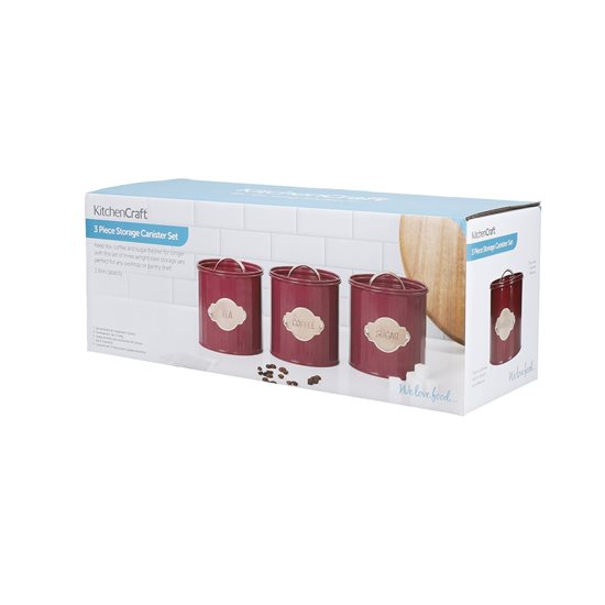 Set od 3 posude za čaj, kavu i šećer, 1L, Burgundy - Kitchen Craft